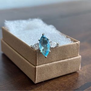 Blue Topaz Marquise Cut Engagement Ring Size 6 Sterling Silver 925